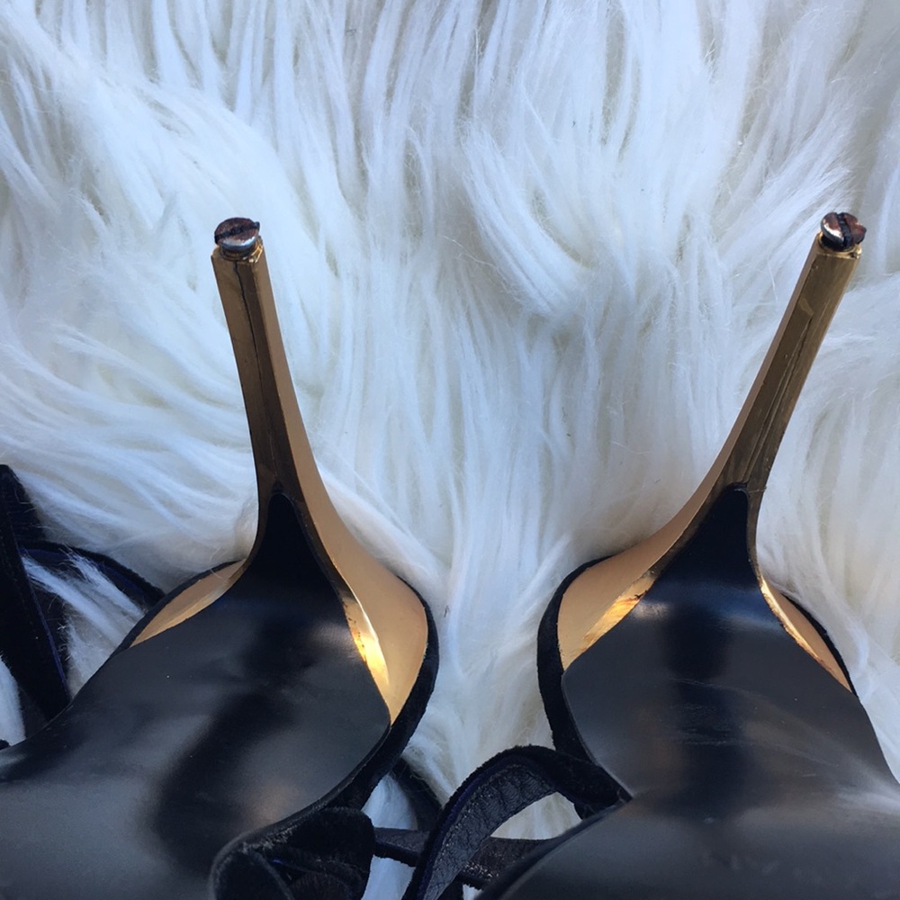 Donna Karan New York Black Velvet Pointy Toe Ankle Strap Heels - Picture 13 of 16